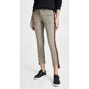 Pam & Gela Side Stripe Pants Womens 29 Tan Black Leopard Print Step Hem Back Tie